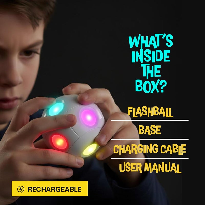 Croove Handheld Light-Up Brain & Memory Action Ball - 6 Fun Fast-Paced Games for Kids - Rechargeable - Best Toy Gift Idea for 10 Year Old Boys - Electronic Memory Game for Ages 8 9 10 11 12 13 - Image 4